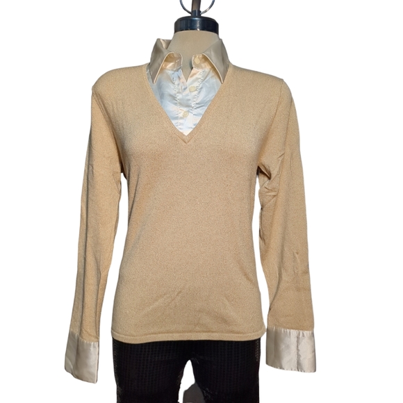 EAST 5th Gold Sparkly Elegant Sweater with  Ivory Satin Size L Grande - Picture 8 of 12